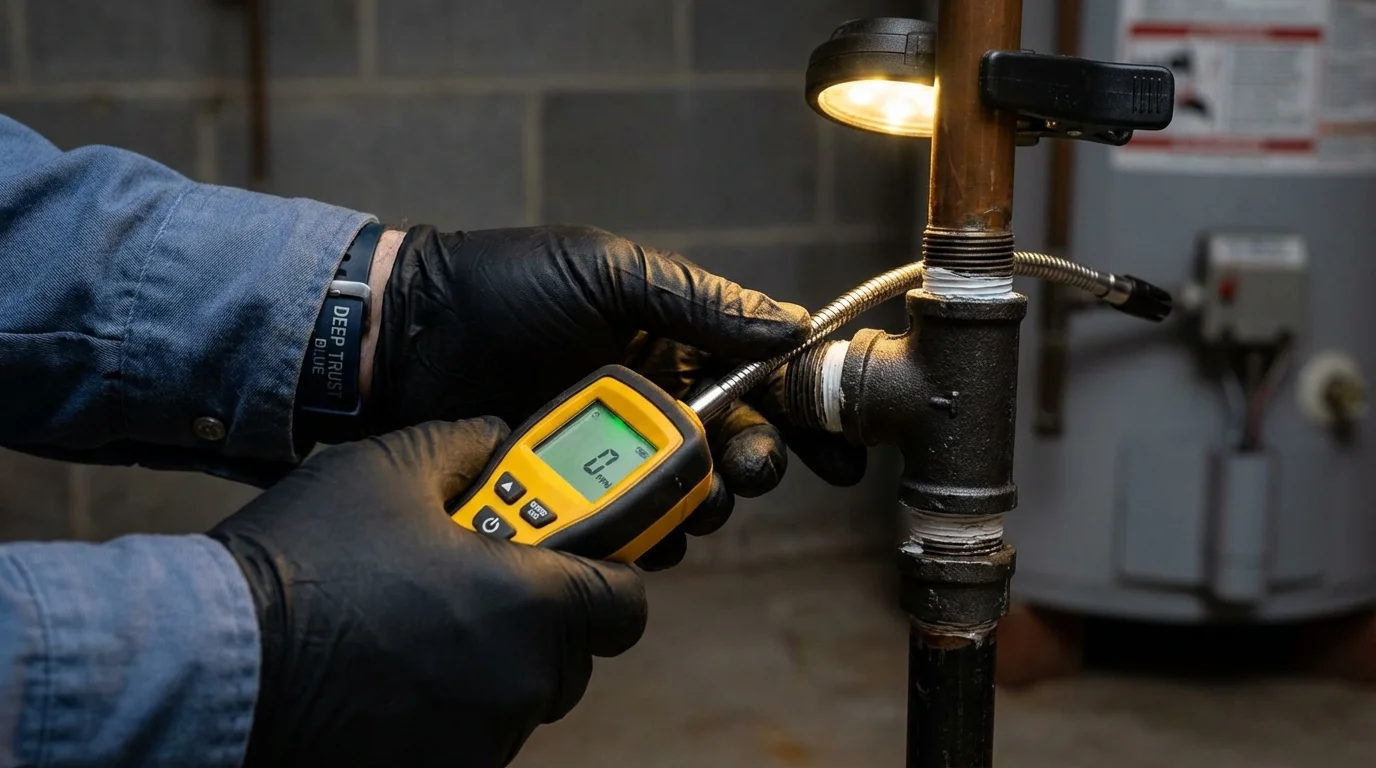 Gas leak detection with electronic sniffer by Johns Plumbing LLC in Culver