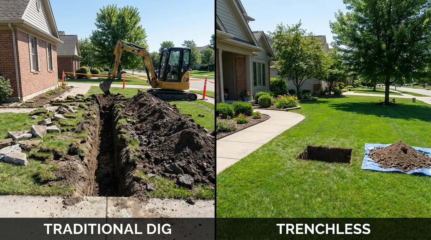 Trenchless sewer repair with minimal yard damage versus traditional excavation in Culver, OR